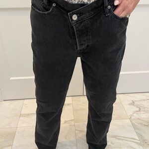 Abercrombie & Fitch Black dad high rise curvy loose asymmetrical size 28 /6 L